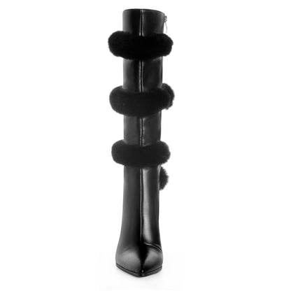 ANN CREEK Knee High Boots for Women Pointed Toe Sex Women’s Tall Boots Sexy Stiletto High Heel Zipper Faux Fur Elegant Dress Shoes Black Size 6.5