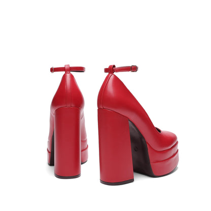 Women's Mary Jane Platform Heel Pumps,Size 7,Red-Pu