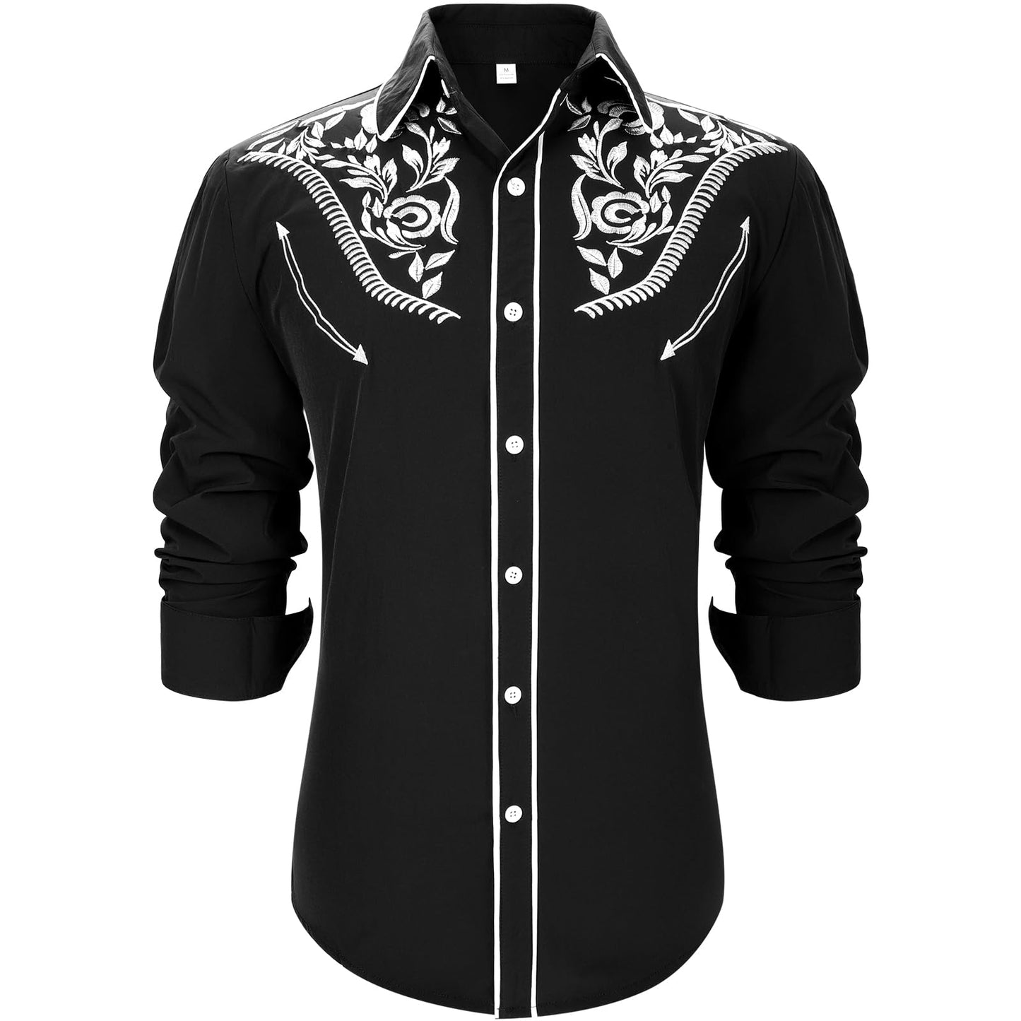 UpFind Western Shirts for Men Cowboy Shirts Long Sleeve Embroidered Country Shirt Slim Fit Button Down Shirt Casual Work Shirts Black