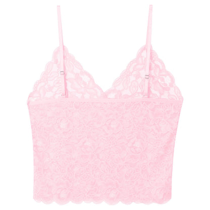 ABAFIP Men’s Sissy Lace Cami Top Floral Sheer Camisole Ruffle V-Neck Sleeveless Shirt See Through Undershirt Pink Medium