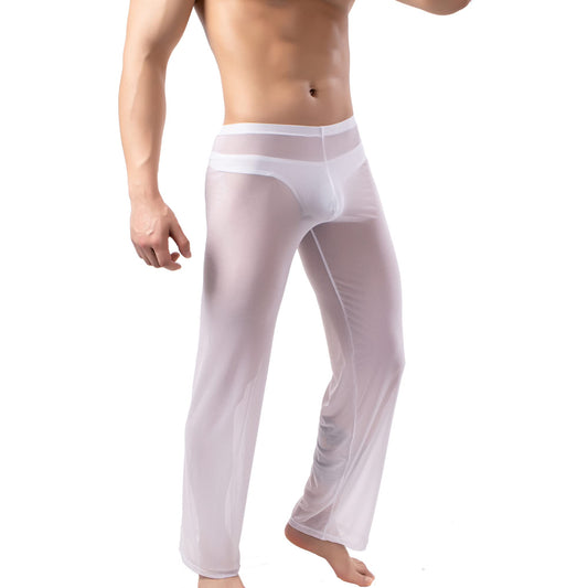 WINTOFW Men's Mesh See Through Pajama Bottoms Sheer Long Pants Sleep Lounge Nightwear Homewear Bottoms
