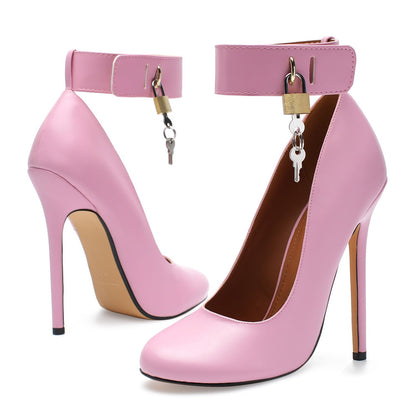 HAOZHAOTOU Unisex Men's Women's Sexy Lockable High Heels Stiletto Pumps Dress Party Shoes（BLP14 Pink 16）