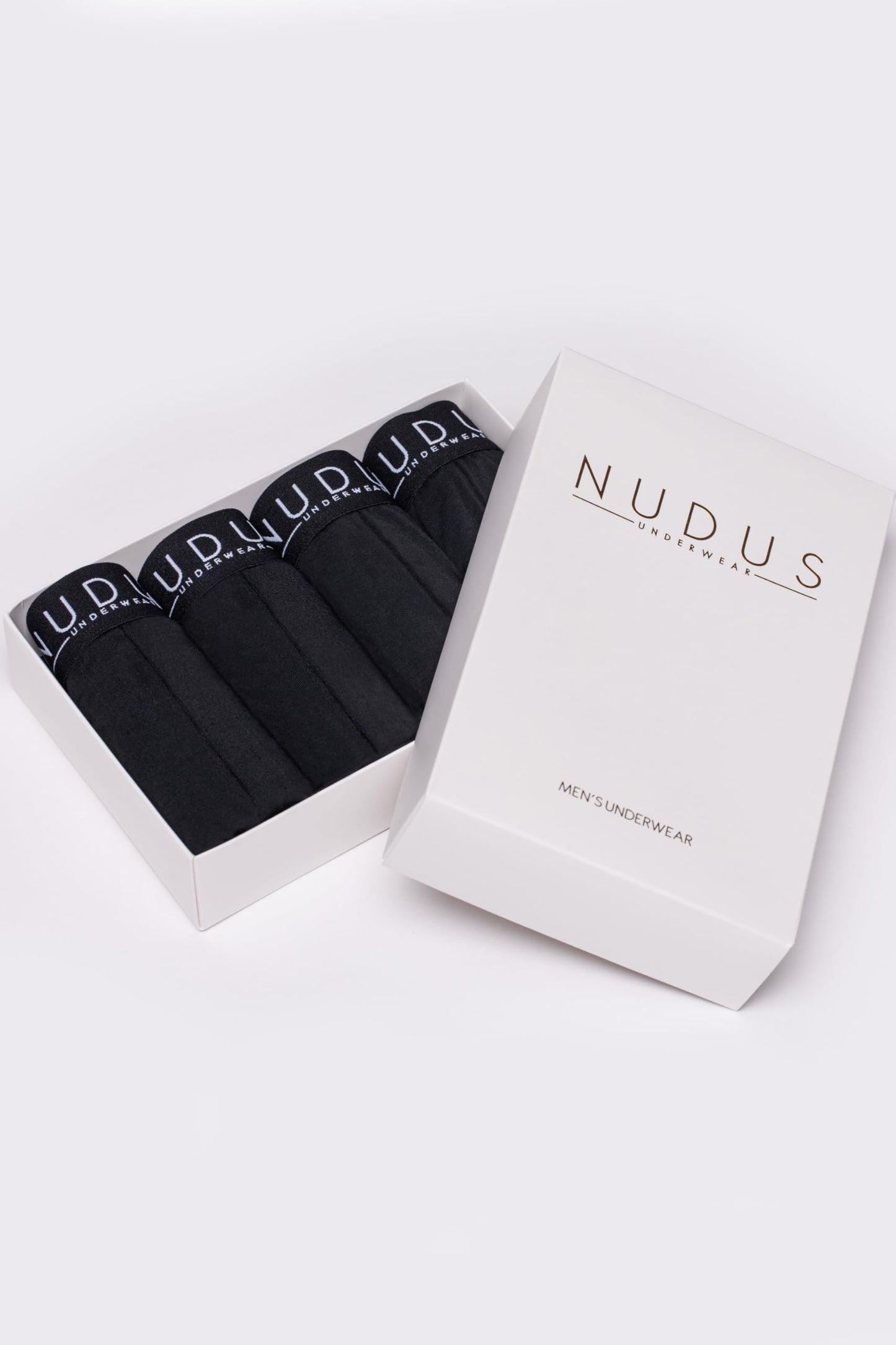 NUDUS Mens Bamboo Rayon Trunks Underwear 4-Pack in Luxury Gift Box – Ultra Soft Mens Boxer Briefs Pack – Low Rise Trunk Briefs with Fly Opening