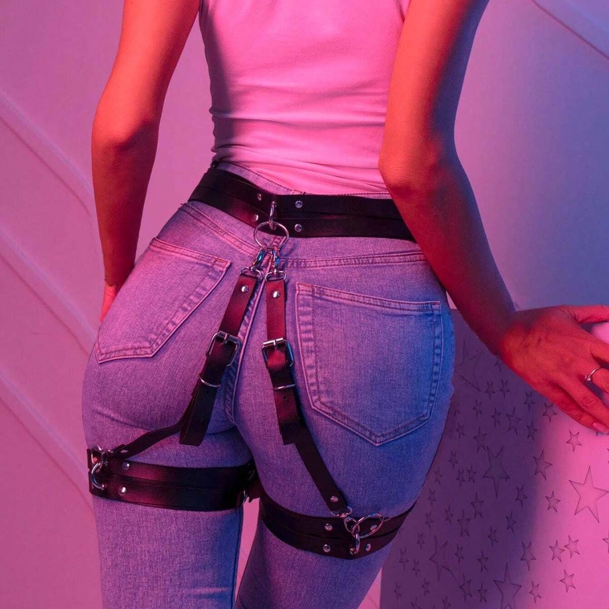 BAQOEYII Punk Leather Thigh Harness,Women Punk Belts PU Leather for Women, Waist Leg Garter for Halloween, Party, Nightclub