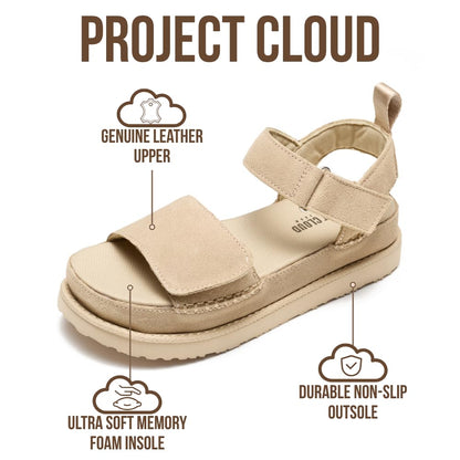 Project Cloud 100% Genuine Leather Platform Sandals For Women - Memory Foam Insole Slip Resistant Chunky Womens Sandals with adjustable straps - Wedge Sandals for Women 2026 (Bronzestar, WHEATSDE,9)
