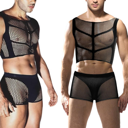 Men's Tank Tops Clothes Gay Mens Sexy Sheer Mesh Fishnet Crop Top Shirt Sissy Lingerie Exotic date nightclub Man Underwear for Men