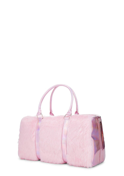 Dolls Kill Shagadelic Weekender by Sugar Thrillz - Pink Faux Fur Bag With Adjustable Straps, Perfect for Travel