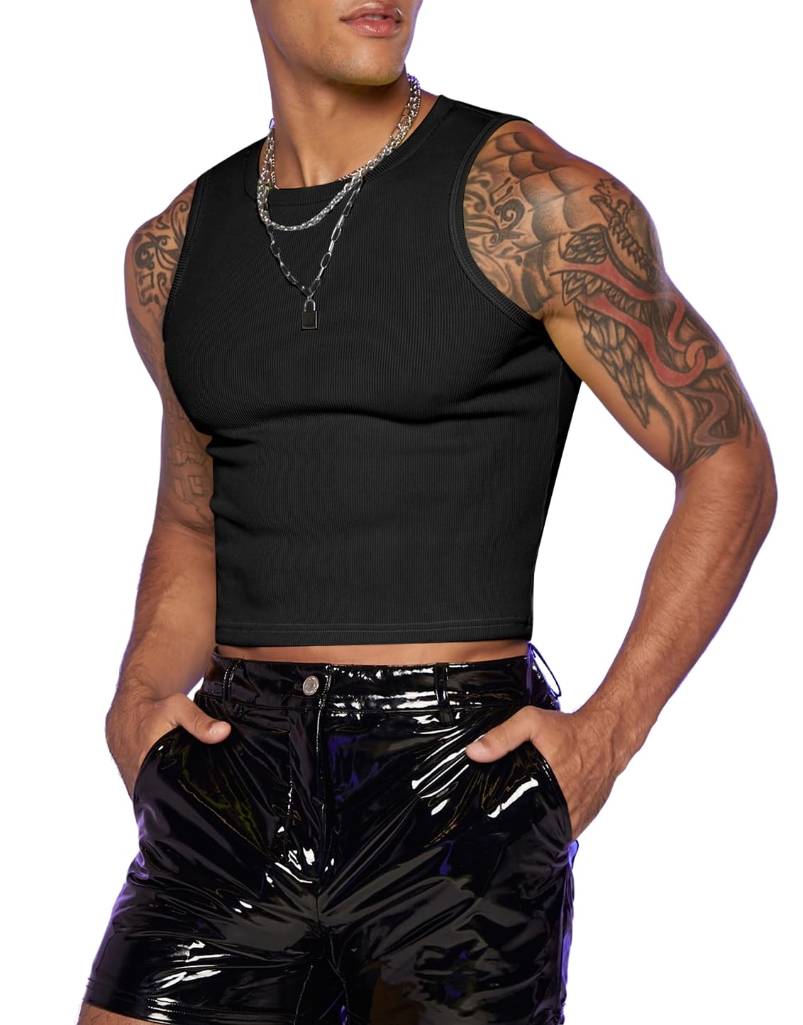 GORGLITTER Men's Fashion Workout Neon Crop Tank Top Slim Fit Hot Shirts Black Medium