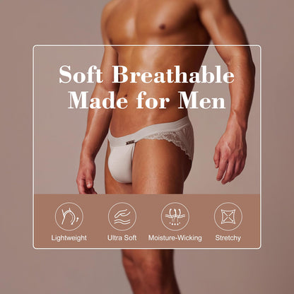 BSZN Men's Lace Side Jockstrap, Dawn Gray Mid Low Rise Soft Matte Underwear, Yoga-Grade Fabric Hip Shaping Standard Fit Briefs