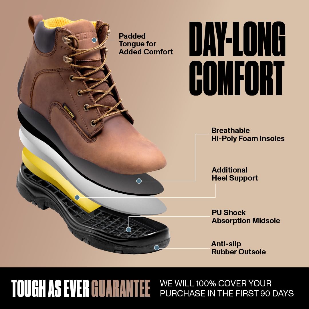 EVER BOOTS Waterproof Work Boots for Men, Hiking, Zapatos de Trabajo (6, Dark Brown)