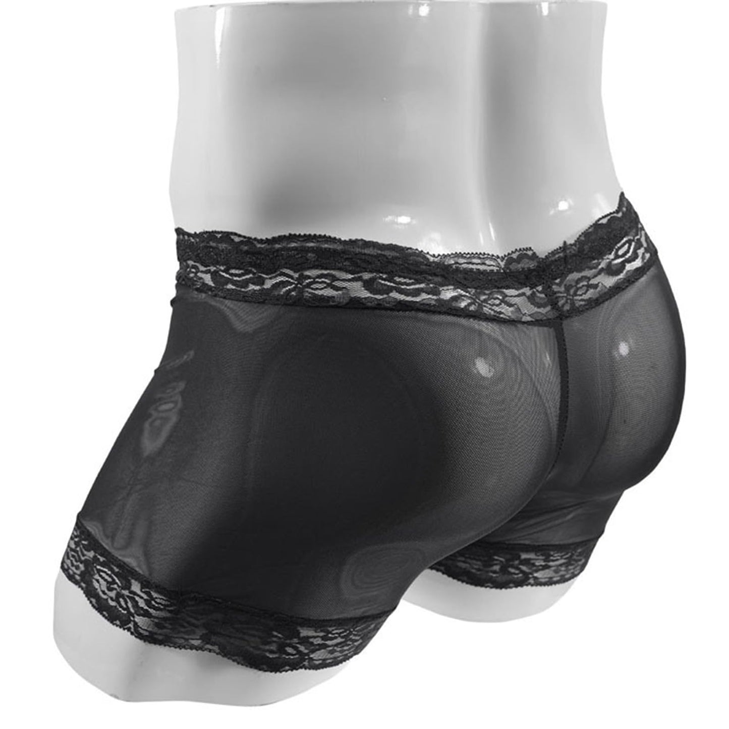Men's Lace Boxer Briefs, Sheer Floral Lace Underwear, Breathable See-Through Trunks(black,one size)