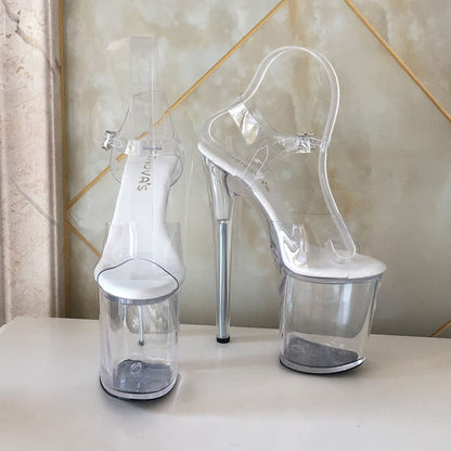 denova's Women's Transparent 7.9in Very High Heel Platform Pole Dance Ankle Strap Stiletto Sandal (12,Clear)