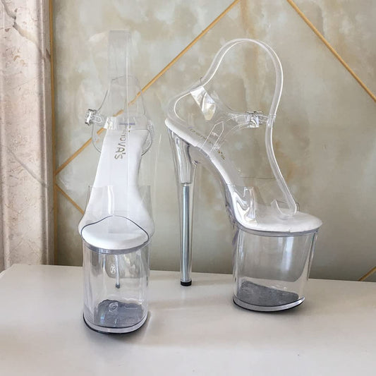 denova's Women's Transparent 7.9in Very High Heel Platform Pole Dance Ankle Strap Stiletto Sandal (12,Clear)