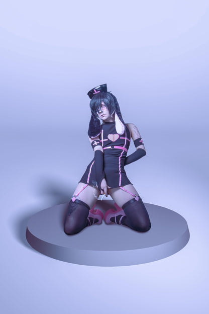 Men Bunny Nurse Set Kawaii Cosplay Lingerie Bodysuit (Black, S)