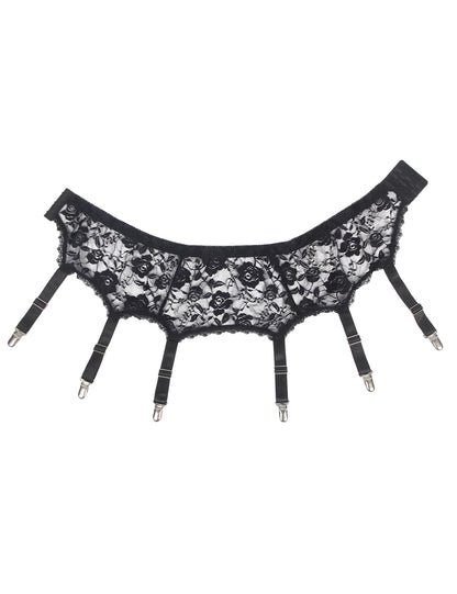 Men's 6-Strap High-Waist Black Lace Garter Belt with Fishnet Stockings Set Adjustable Suspenders Metal Clamps Garter Belts for Thigh Highs, S