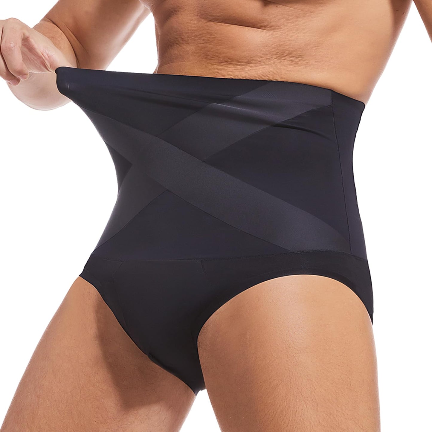 Men's High Waist Compression Shorts - Tummy Control Shapewear, Slimming Underwear Briefs Black