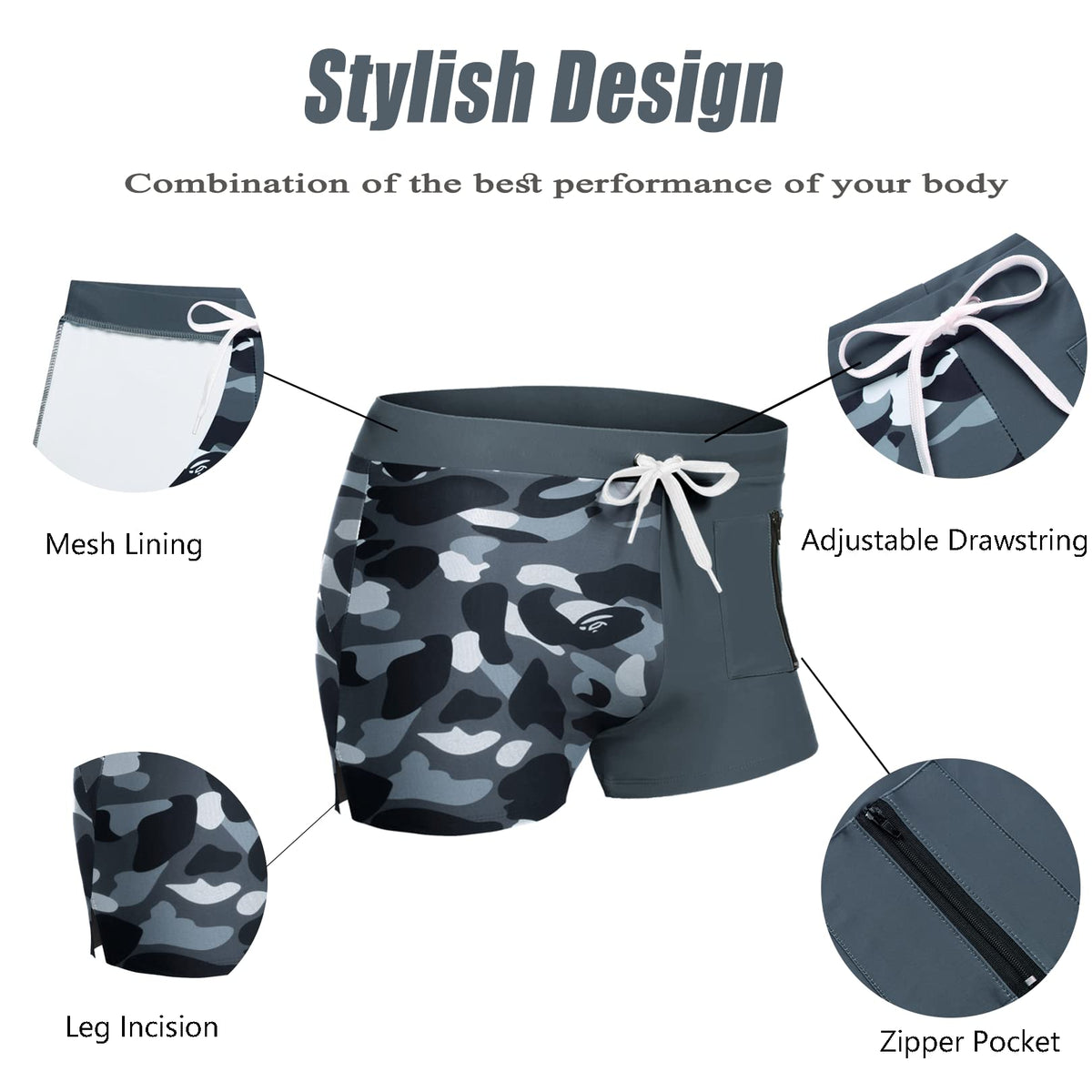 Mens Swim Trunks Bathing Suit Swim Brief Square Leg Board Short