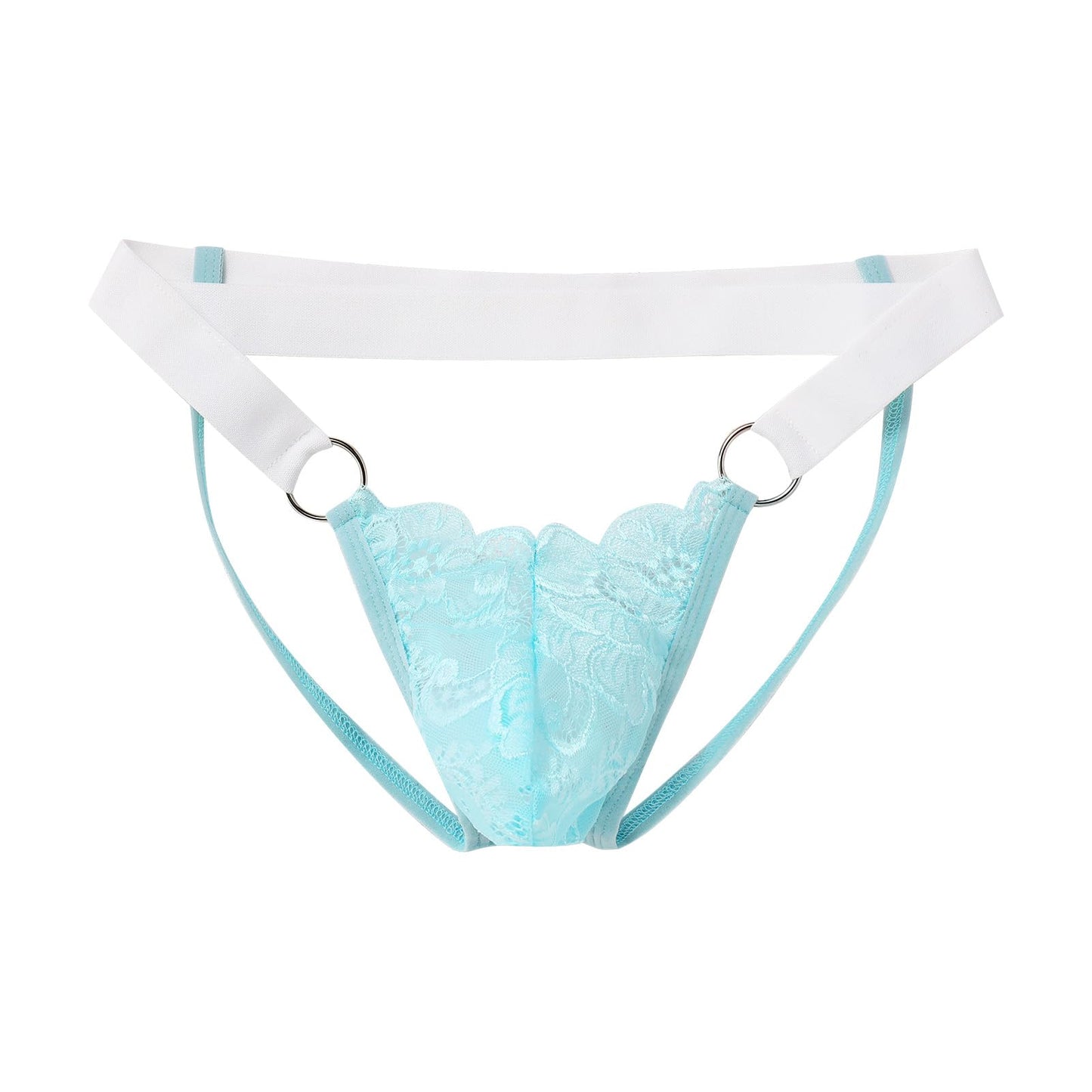 ABAFIP Men's Lace Thong Underwear Low Waist Sissy Pouch G-String Panties Crossdressing Lingerie Light Blue Medium