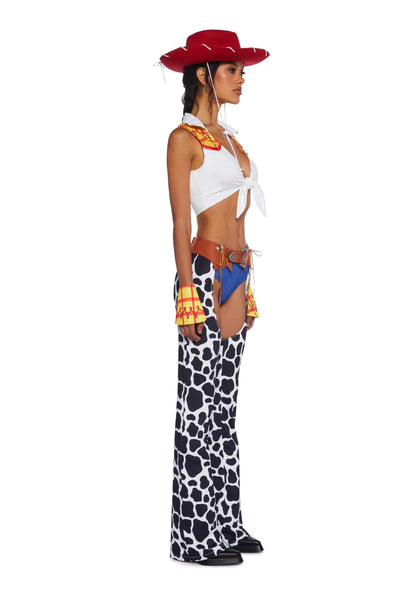 Dolls Kill Round ‘Em Up Cowgirl Doll Costume Set by Trickz N’ Treatz – Women’s Plaid Top with Cow Print Chaps,