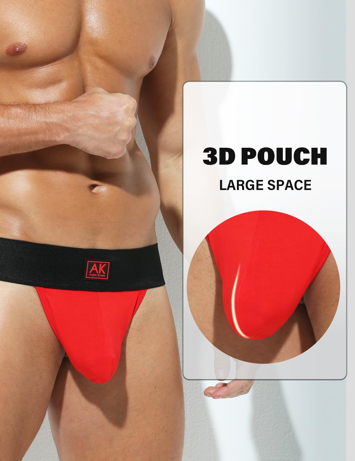 Arjen Kroos Jock Strap-Free Back for Men Thong Dual Pouch Underwear Jockstraps Modal Athletic Supporter,RED,Large