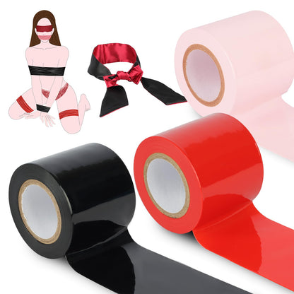 BDSM Bondage Restraints Tape Set – 3 Rolls Electrostatic Tape with Blindfold for BDSM Games Adult Sex Toys Bondage Tape Reusable Binding PVC Sex Toys for Couples Kinky