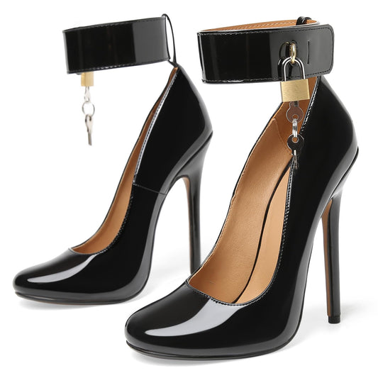 Unisex Men's Women's Sexy Lockable High Heels Stiletto Pumps Dress Party Shoes（BLP14 Black 12）