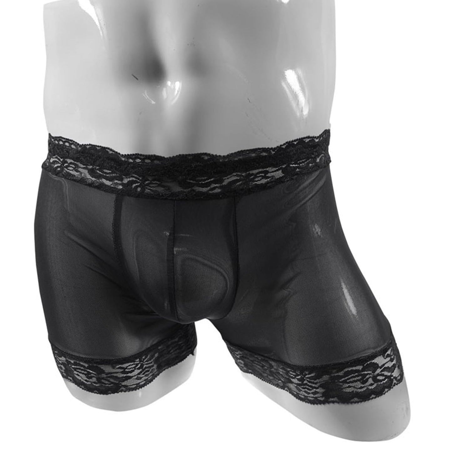 Men's Lace Boxer Briefs, Sheer Floral Lace Underwear, Breathable See-Through Trunks(black,one size)