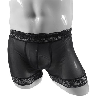 Men's Lace Boxer Briefs, Sheer Floral Lace Underwear, Breathable See-Through Trunks(black,one size)
