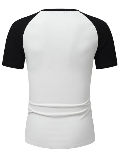 JMIERR Mens V-Neck Muscle Henley Shirt Patchwork Workout Gym Athletic Shirts Summer Fashion Short Sleeve Shirt for Men, M