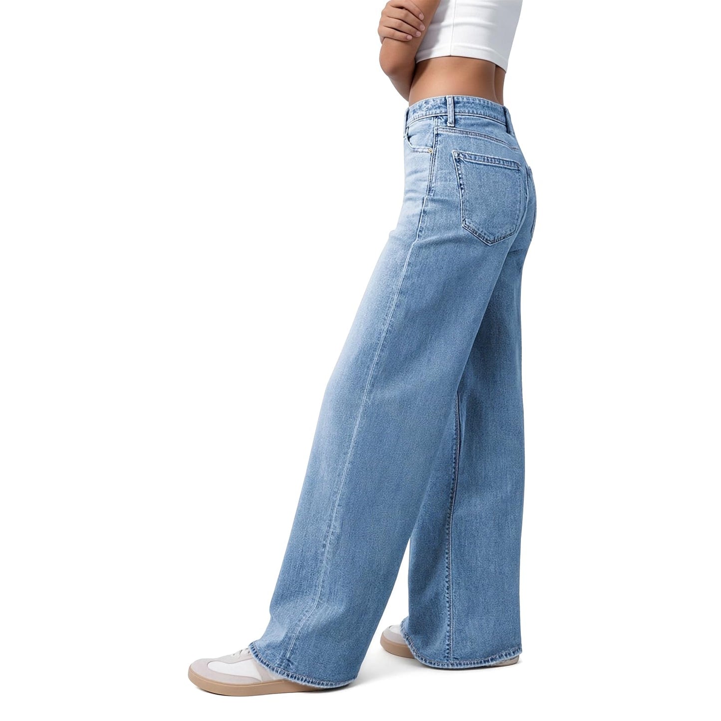 Mars power Women's High Waist Wide Leg Jeans, Loose Baggy Denim Pants with Distressed Pockets & Raw Hem, Streetwear Casual Oversized Pants (Light Blue, M)