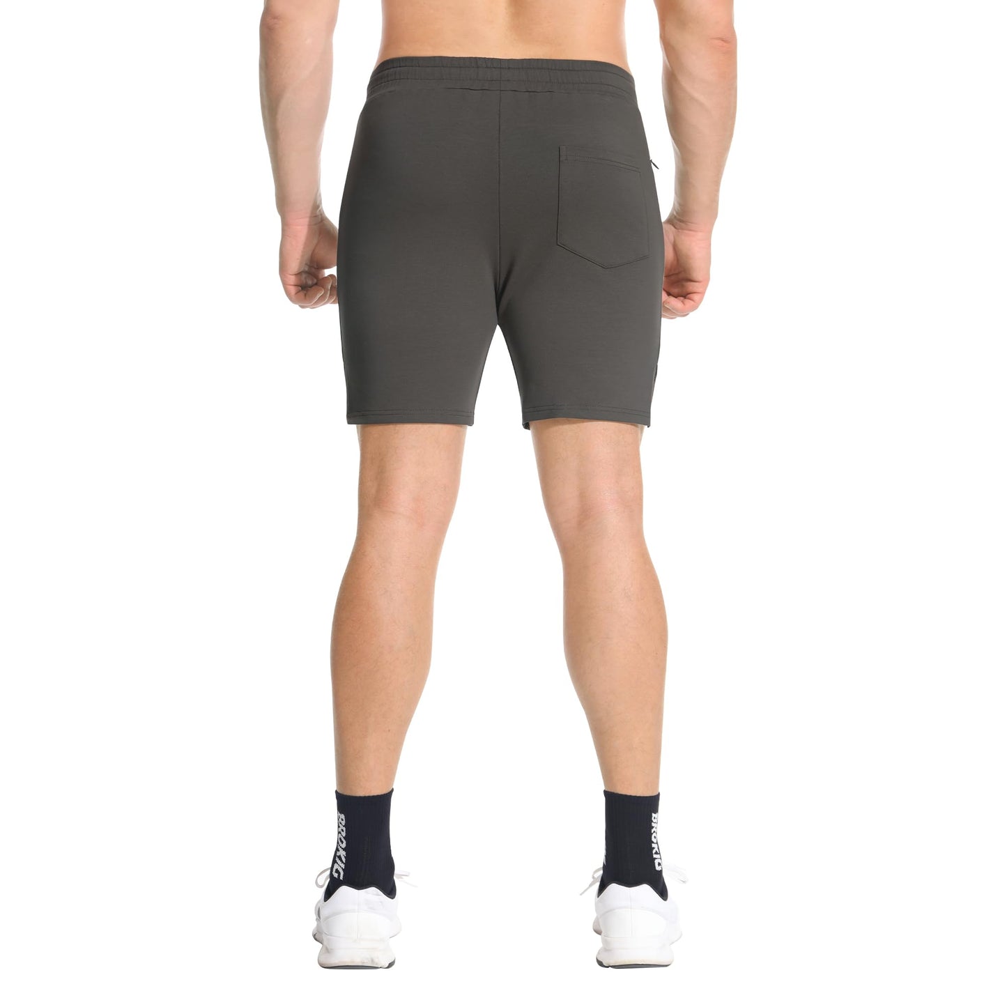 BROKIG Men's Airstretch Gym Shorts,5 Inch Slim Fit Running Exercise Athletic Workout Shorts for Men with Zipper Pockets(Oliver Grey,Medium)