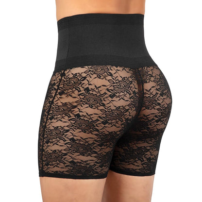 six Pack Men's High Waist Boxer Brief Lace Transparent Shorts, Underwear Bottoms  Black