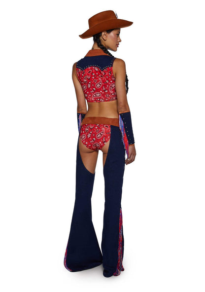 Rodeo Cowgirl Costume - Fringe Denim Suede Outfit by Trickz N' Treatz - Medium