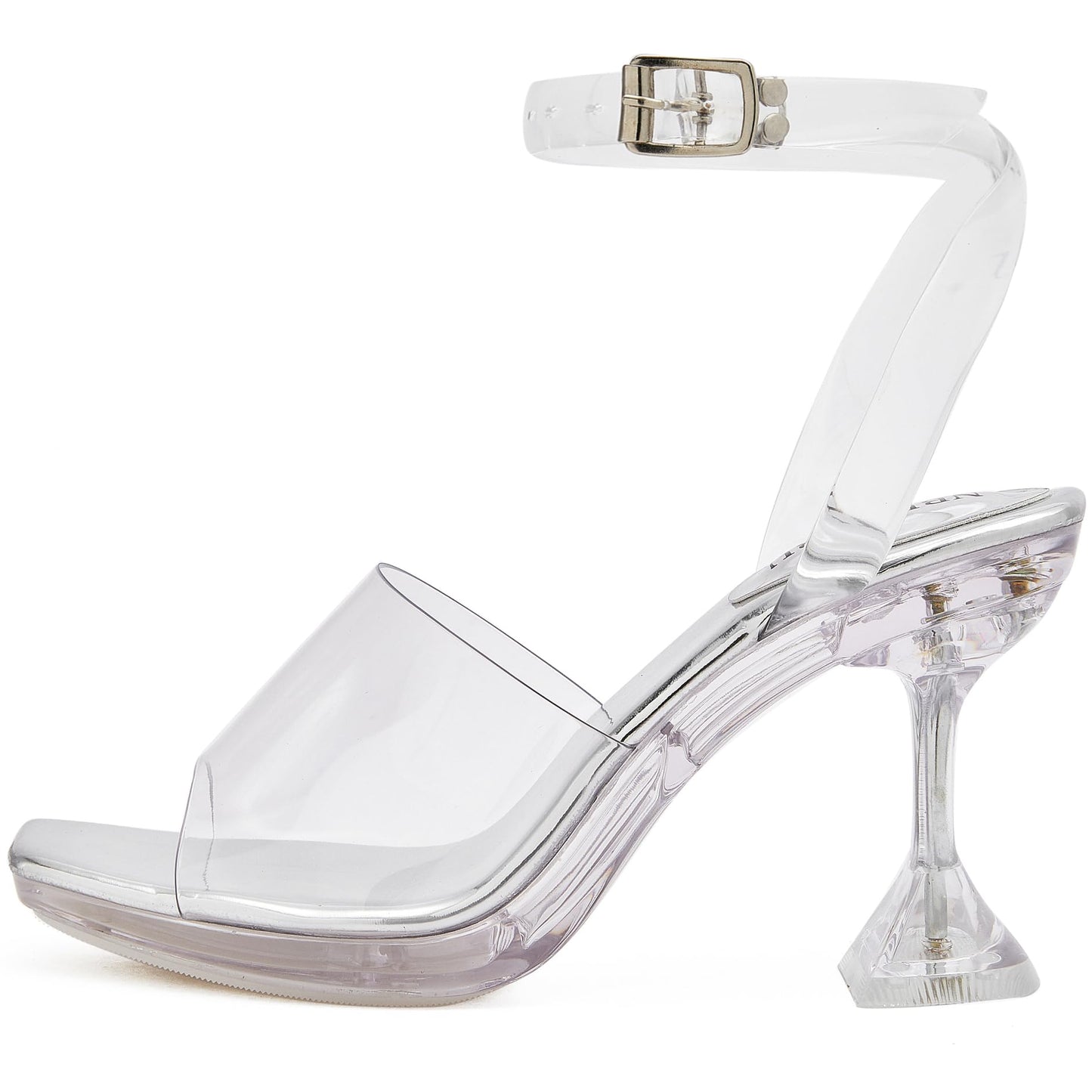 NBUUNBU Clear Ankle Strappy Heels for Women Sexy Transparent Straps Buckle Platform Kitten High Heel Comfortable Cinderella Shoes Stilletos Square Toe Sandals Mules Pump