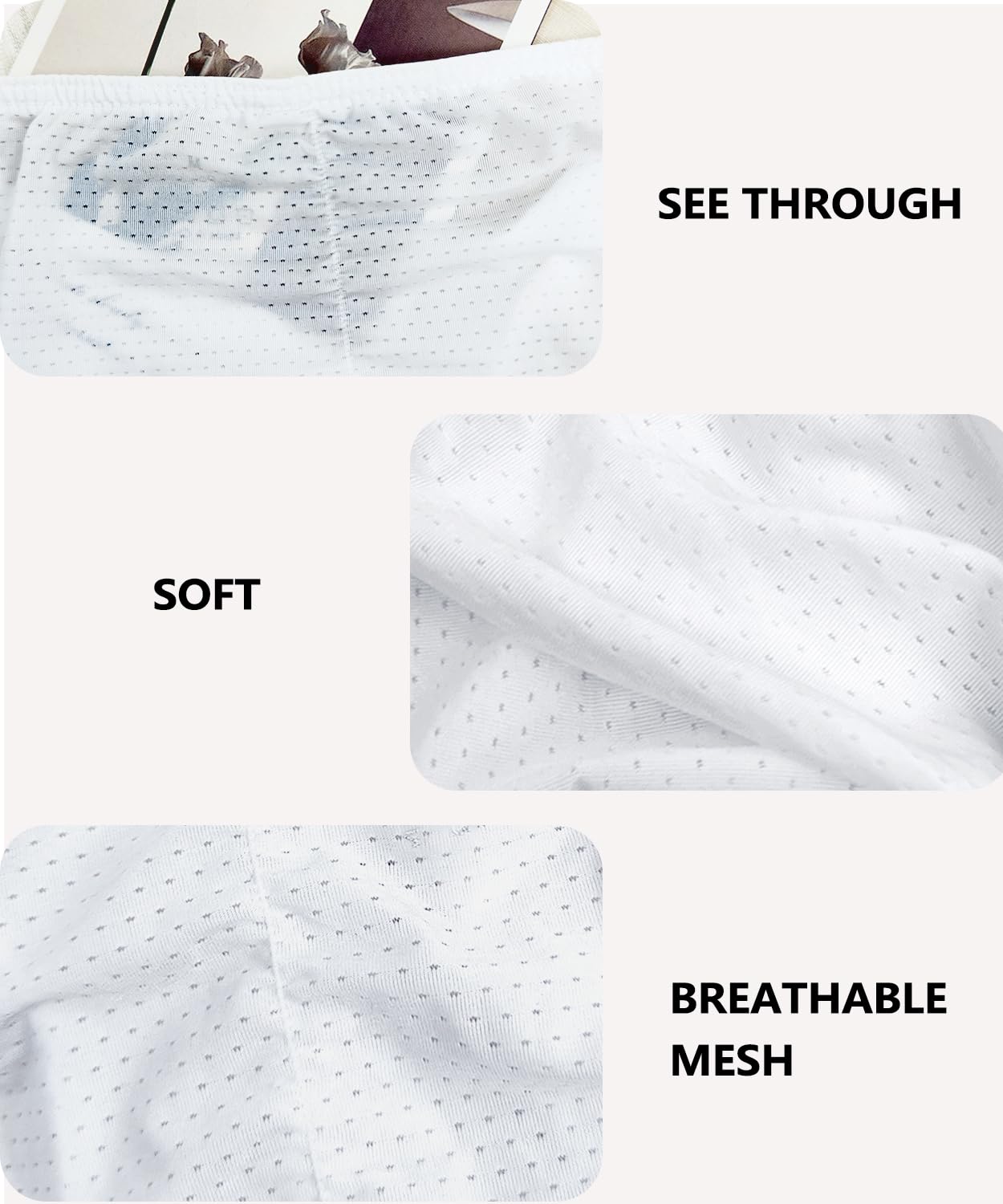 Men's See Through Bikini Low Rise Sexy Briefs Mesh Breathable Bulge Pouch Underwear White S