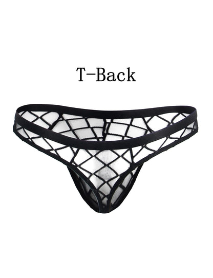 sunshinelady Mens Sexy Mesh Thong Low Rise G String T-Back See Through Underwear Black Breathable Panties for Men M