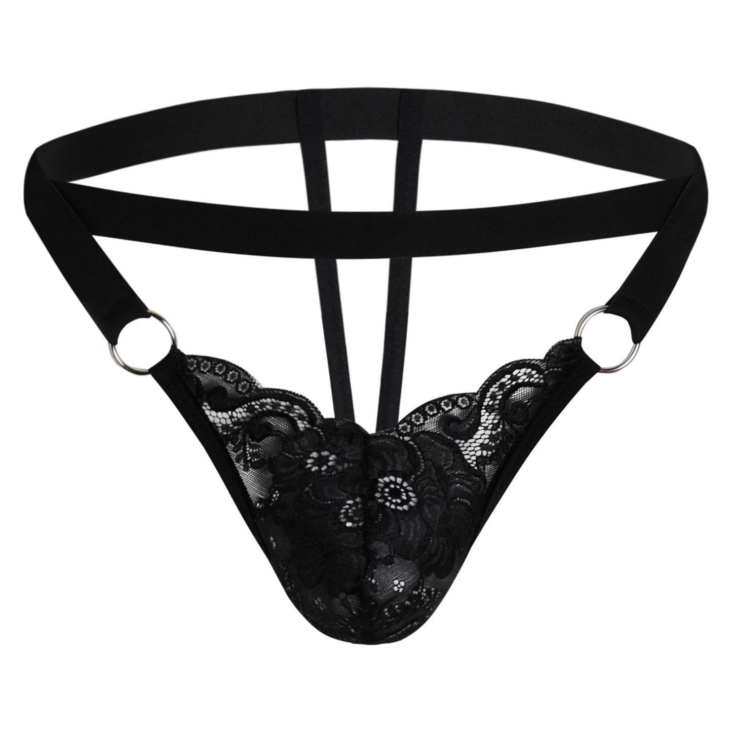 GNFVQLLE Mens Lingerie Sissy Jockstrap Femboy Panties Sexy Thong Lace Underwear Girly Crossdresser Apparel Black