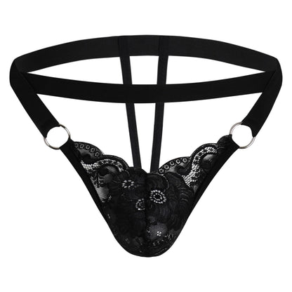 GNFVQLLE Mens Lingerie Sissy Jockstrap Femboy Panties Sexy Thong Lace Underwear Girly Crossdresser Apparel Black