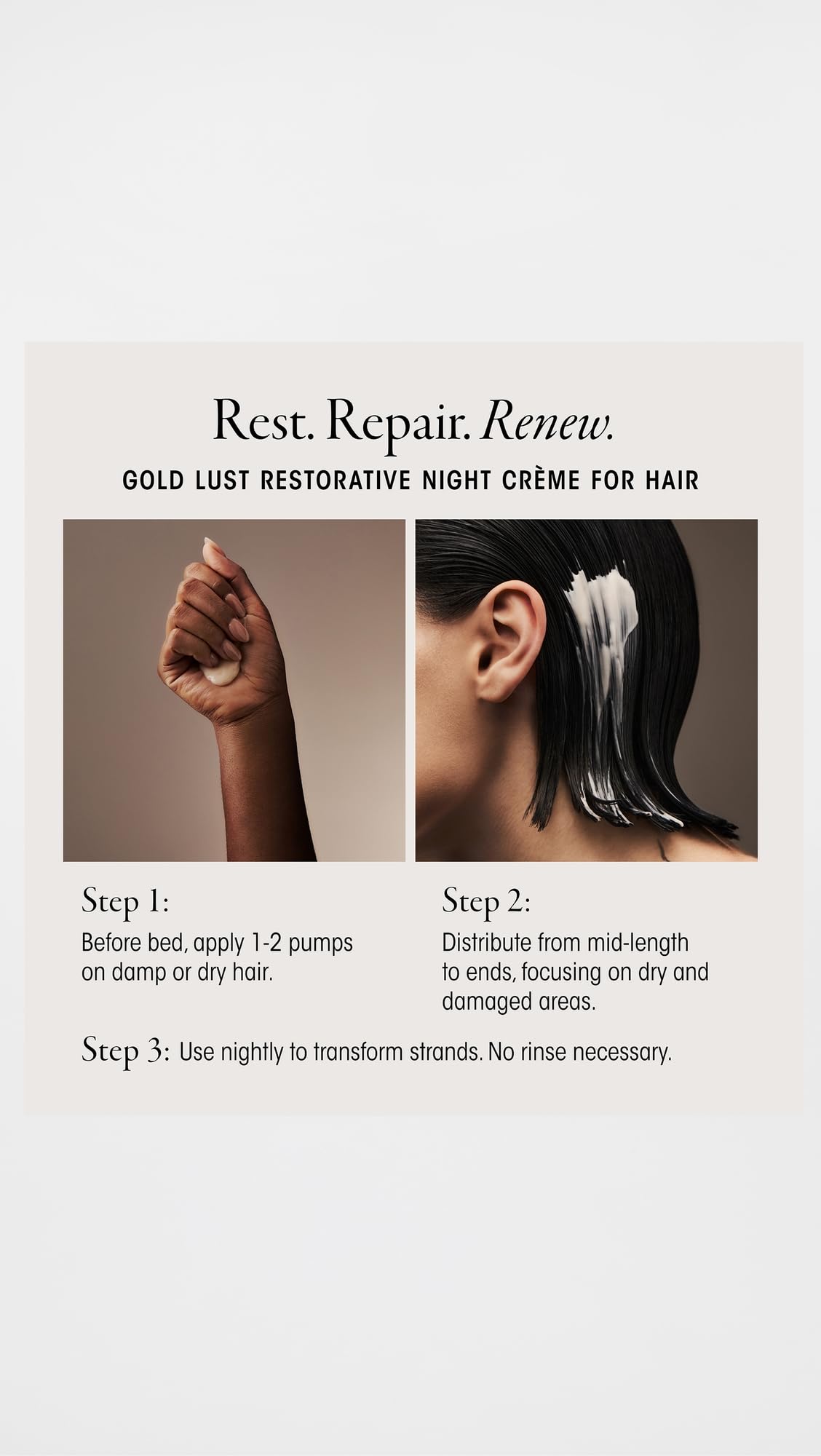 Oribe Gold Lust Restorative Night Cream for Hair | Overnight Repairing Leave-In Treatment | Strengthens, Smoothes, and Restores Softness for Healthier Hair