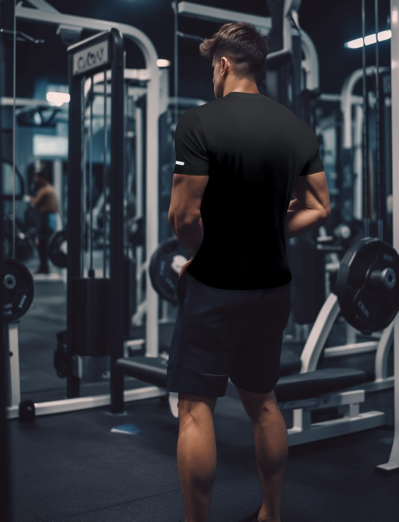 Men Workout Shirts Dry Fit Fitted (Black,L)