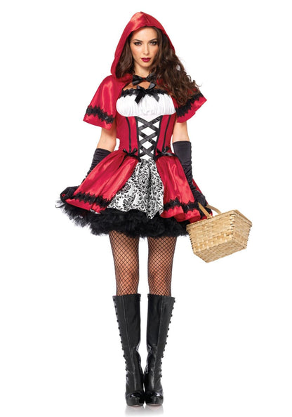 Leg Avenue 2 Piece Gothic- Little Red Riding Hood Costume Set-Sexy Hooded Cape and Peasant