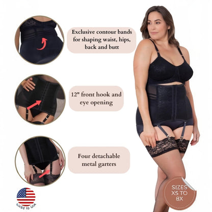 Rago Style 21 Waist Trainer Girdle with Garters | Firm Control Power Net | Made in USA | Contour Bands + Flexible Boning | Black / 2X/34