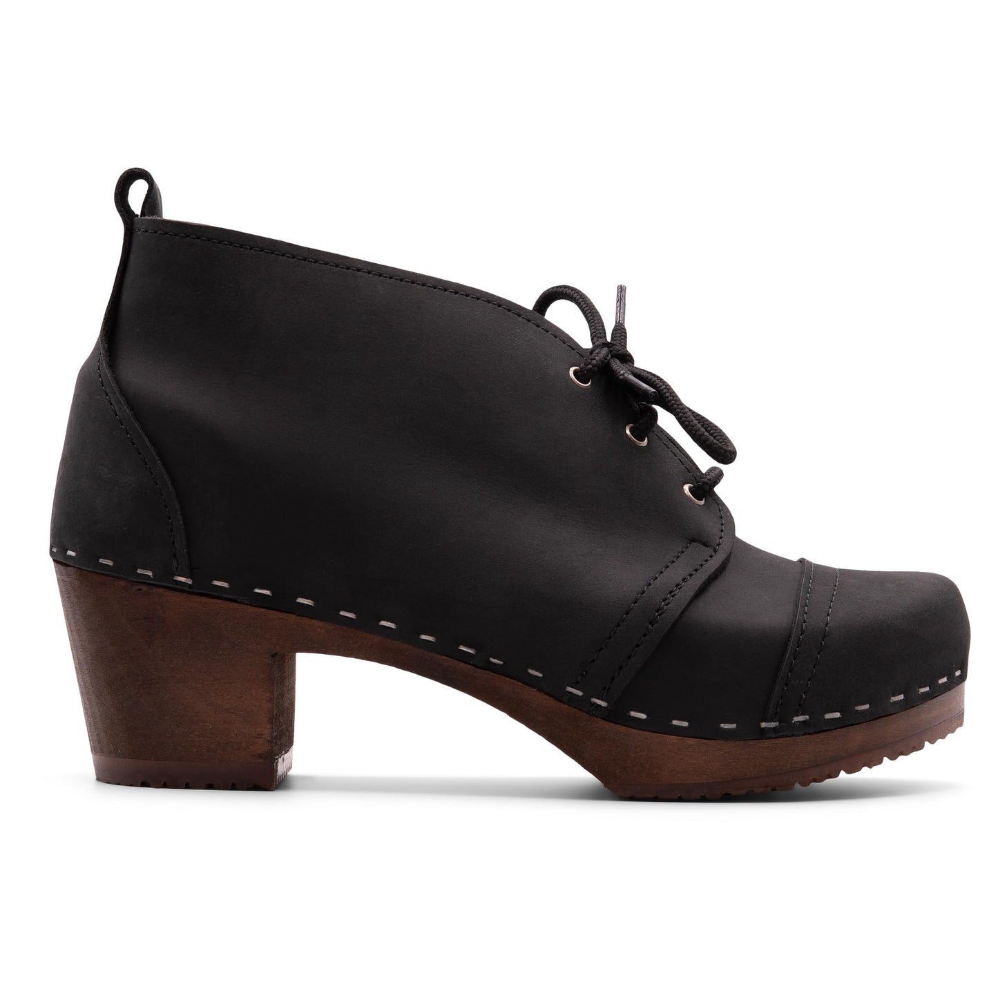 Sandgrens Handmade Swedish Wood Clogs for Women, High Heel Boots US 7 | Chukka Cap Toe Black DK, EU 38