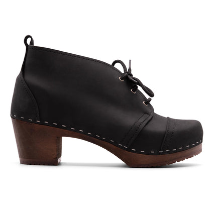 Sandgrens Handmade Swedish Wood Clogs for Women, High Heel Boots US 7 | Chukka Cap Toe Black DK, EU 38