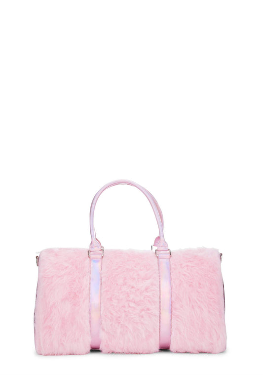 Dolls Kill Shagadelic Weekender by Sugar Thrillz - Pink Faux Fur Bag With Adjustable Straps, Perfect for Travel