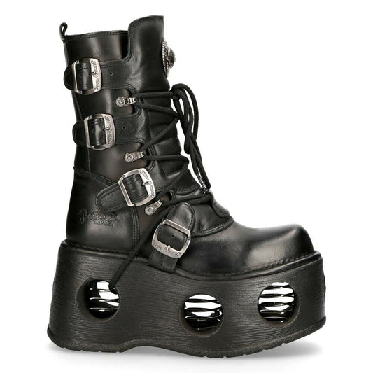 New Rock Boots 373-S2 Mens Metallic Black Leather Platform Goth Neptuno Space 10