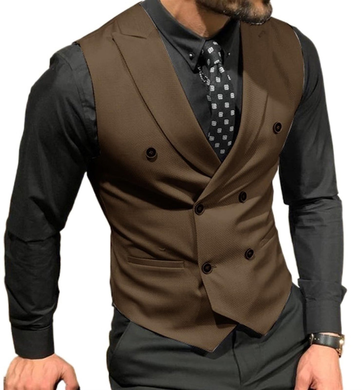 Enliflux Men's Peak Lapel Double Breasted Suit Vests Casual Business Vests Slim Fit Waistcoat For Wedding Groom Dating