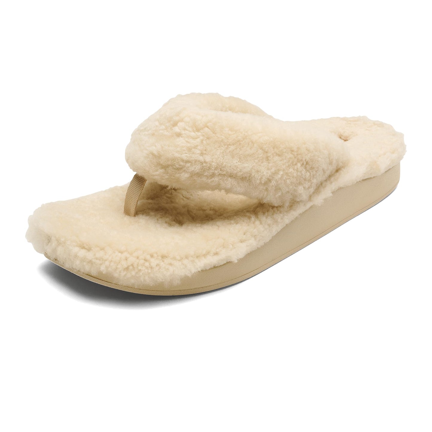 OLUKAI Kipe'a Heu Women's Sandal Slippers, Soft & Comfortable Shearling-Wrapped Straps, Durable Rubber Outsoles for All-Day Wear, Causal & Cute Everyday Style, Tapa/Tapa, 8