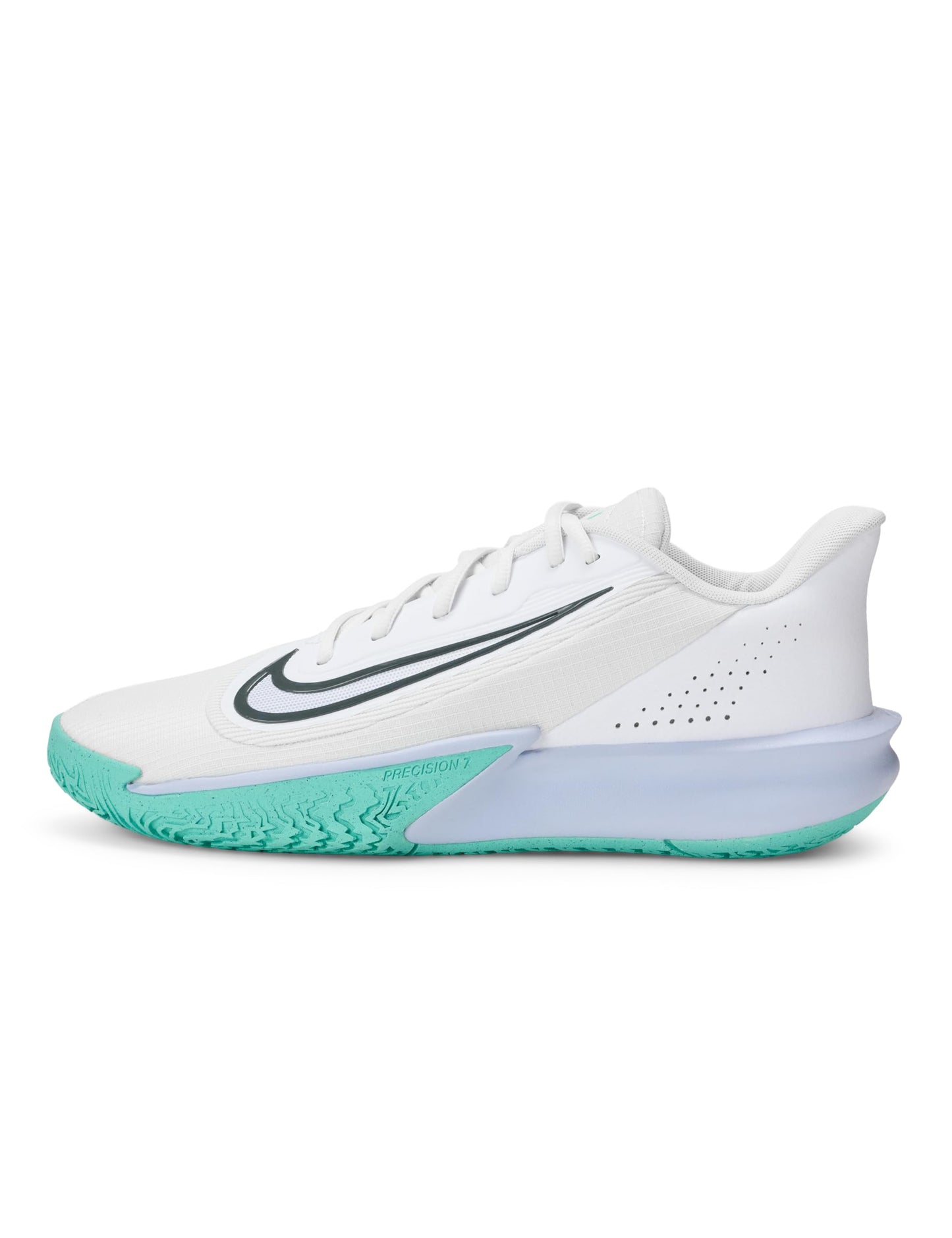 Nike Men's Precision 7 Basketball Shoes, White/Iron Grey-Ghost-Dynamic Turquoise, 11