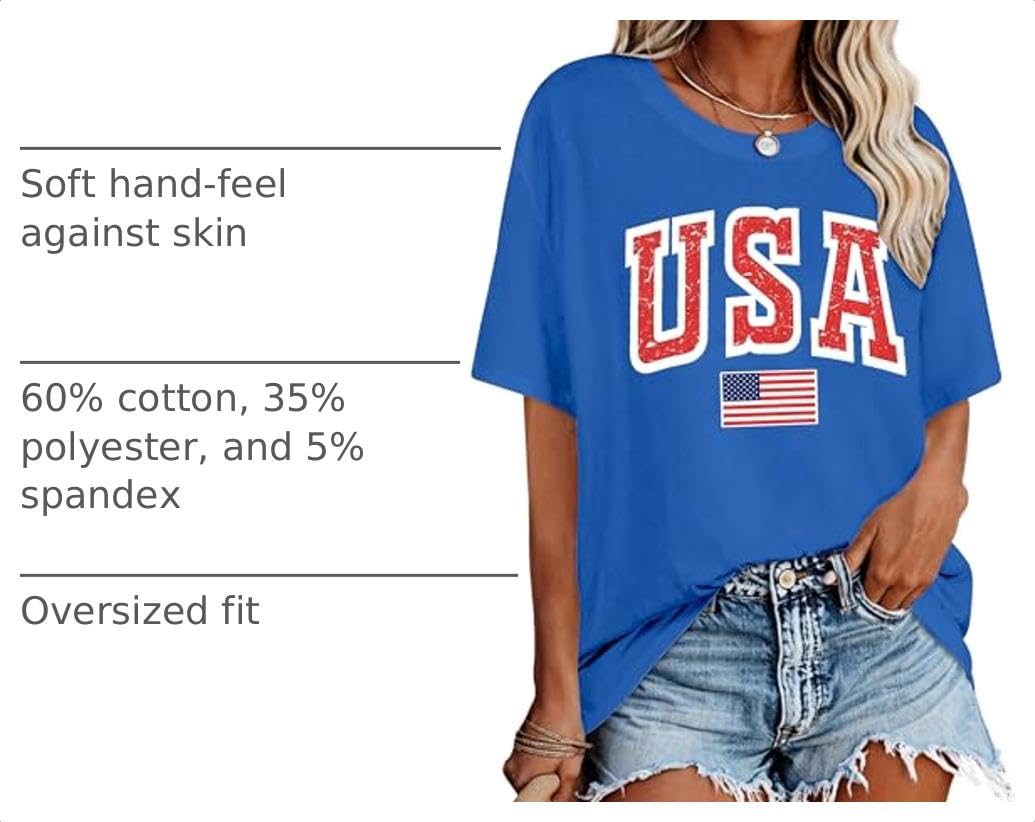 4th of July Outfits for Women Oversized USA Patriotic Shirts for Women Short Sleeve Red White and Blue Shirts American Flag Summer Tops